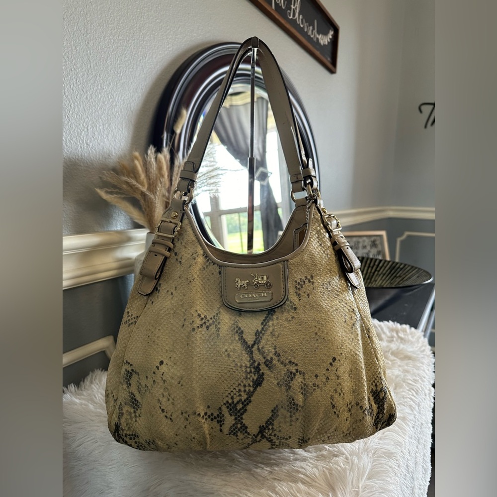 Euc Coach Madison Python Embossed Maggie Shoulder… - image 1